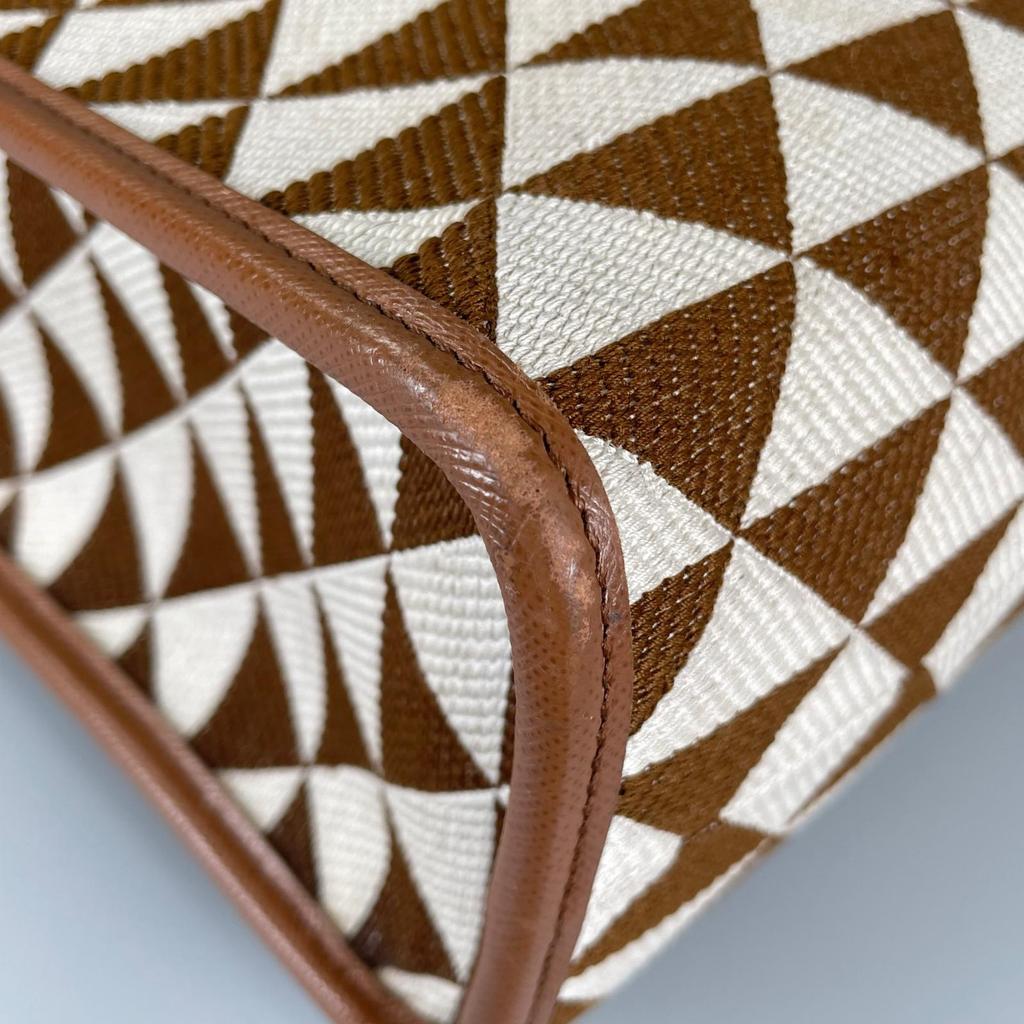 PRADA Symbol Embroidery Fabric Tote Bag Brown Women used
