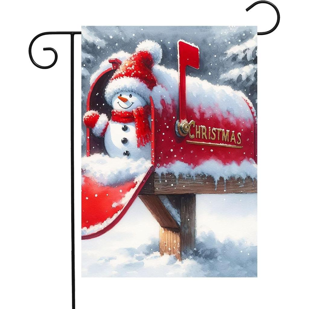 Cute Snowman in Mailbox Christmas Winter Seasonal Garden Yard Flag 30.48cmX 45.72cm Double Sided Polyester Welcome House Flag Banners for Patio Lawn O
