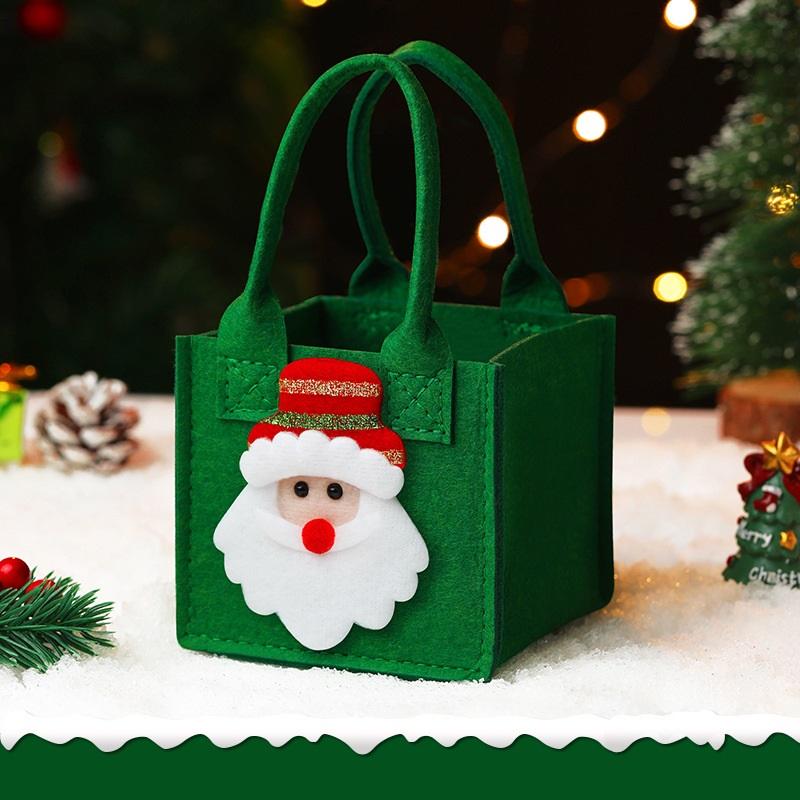 Christmas Gift Bag Felt Cloth Children Cartoon Elk Santa Snowman Candy Bag Christmas Eve Handheld Portable Small Tote Xmas Decor
