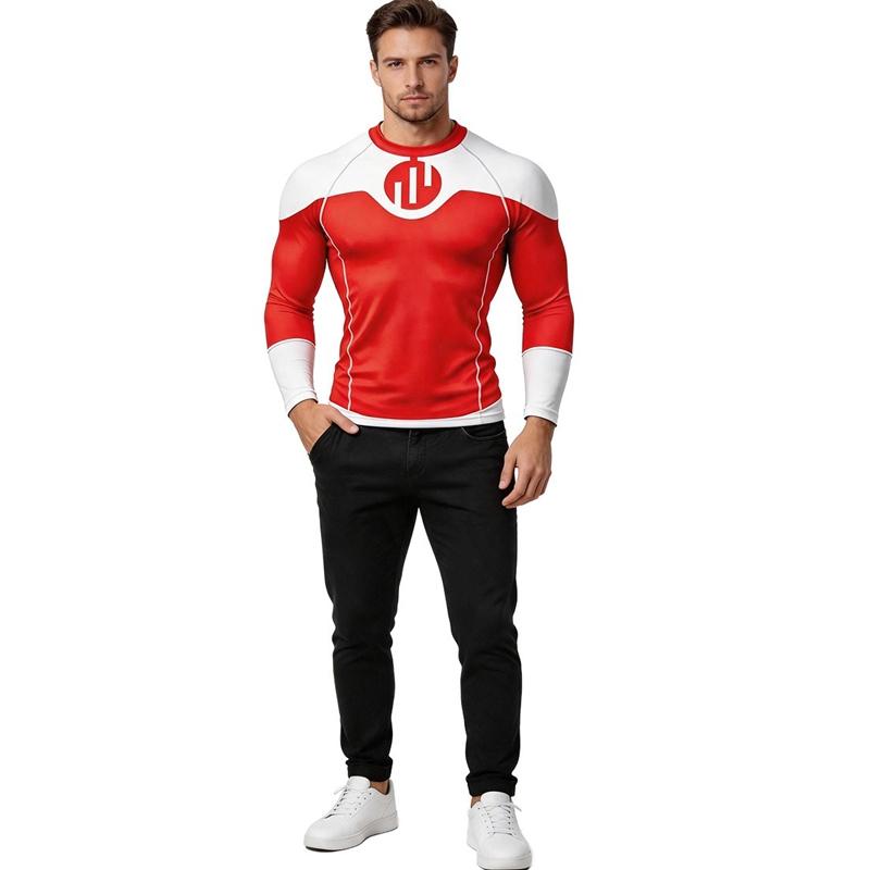 Invincible Mark Grayson Cosplay Thragg Costume Déguisement T-shirt Rash Guard BJJ Manches Courtes Homme Viltrumite Sport Gym Shirt S red