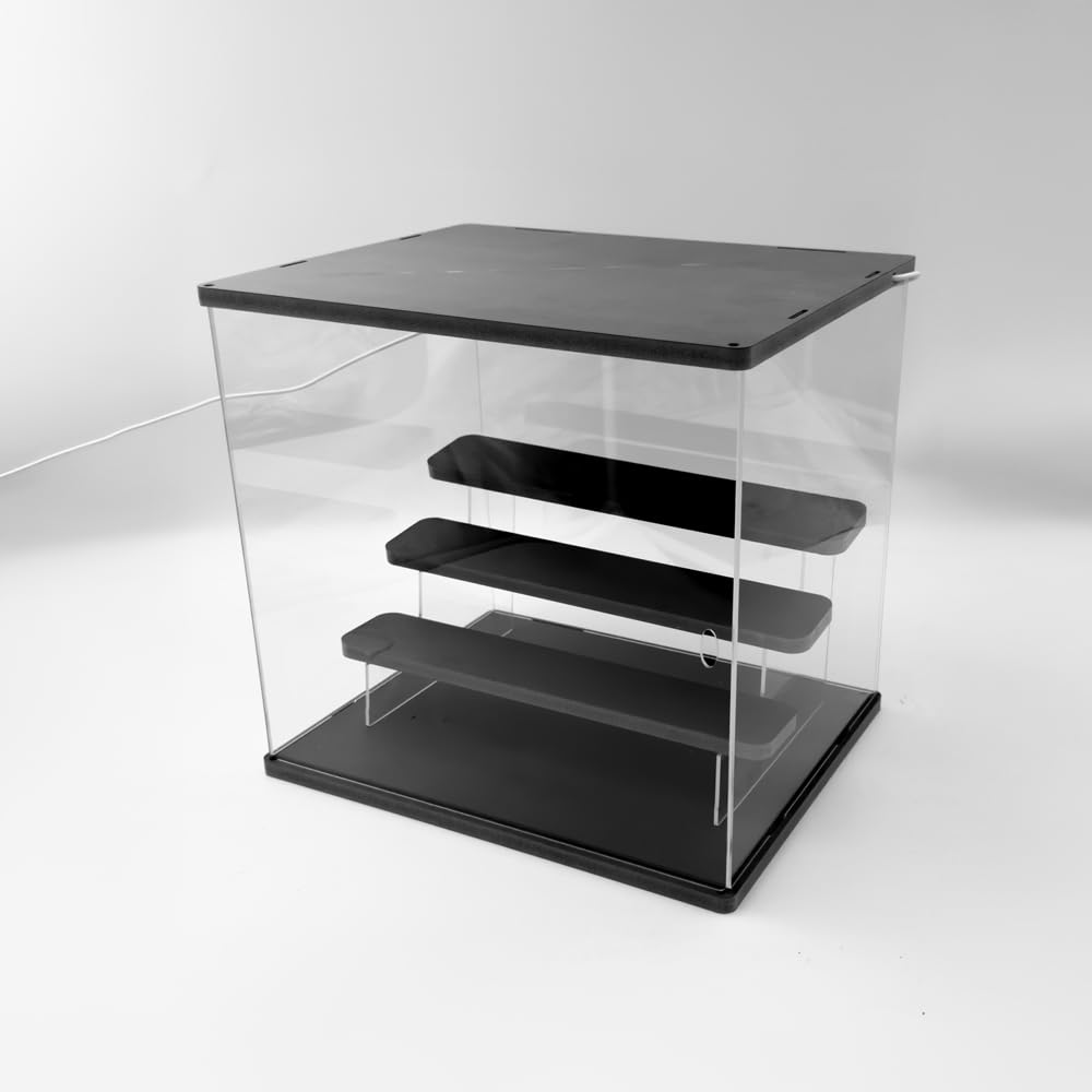 

Large 4-Tier LED Downlight Acrylic Collection Case, Black, Capsule Toy Figure Light-Up Display, 3-Color Switching