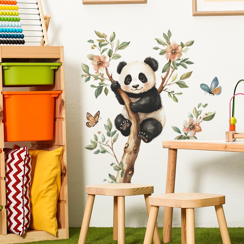 Cartoon Panda Climbing Trees Wall Background Beautification Decoration Wall Stickers