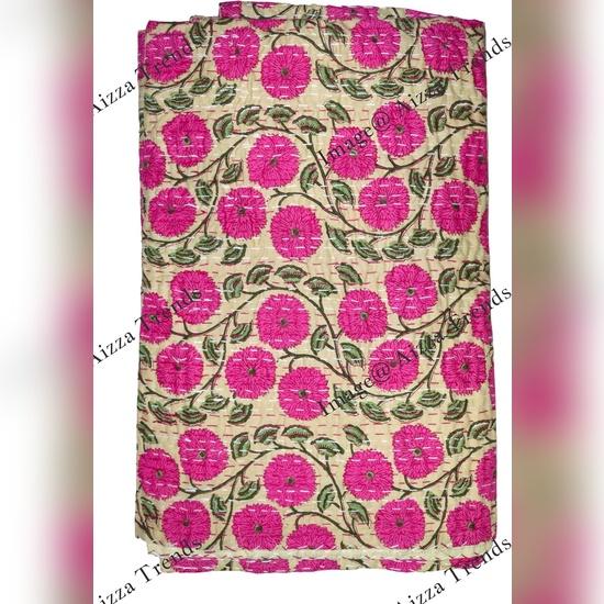 Aizza Trends Cuvertură Kantha din Bumbac Pur Imprimat Lucrată Manual - Aspect Tradițional Cuvertură de Pat Kantha Gudri - Gudri Vintage Cusute Manual