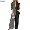 ZANZEA Women Long Sleeve Blazer and Pants Casual Two Piece Suit Sets