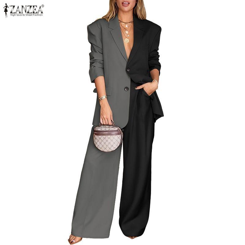 ZANZEA Damen Langarm Blazer und Hose Lässige zweiteilige Anzugsets