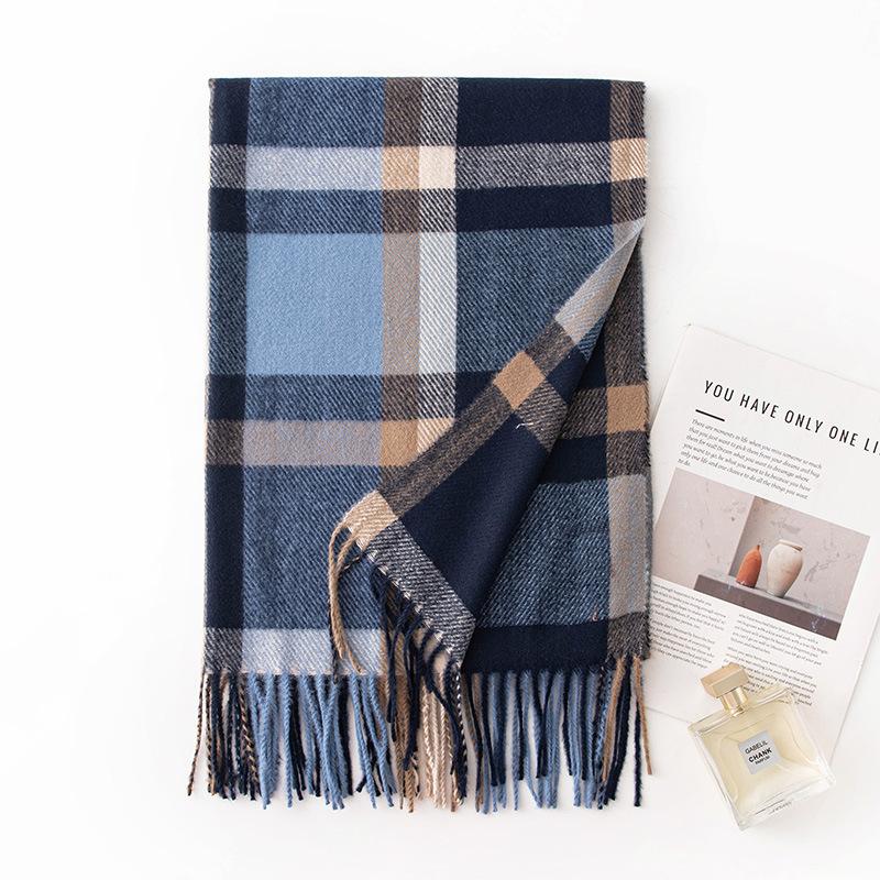 Large size plaid imitation cashmere scarf, versatile in autumn and winter, warm student couple scarf, men's advanced sense