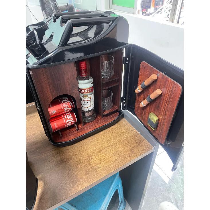 Mini Bar with Wooden Rack for Home Canister Bar Father's Day Gift Custom 20L Black Matte Fuel Metal Jerry Can