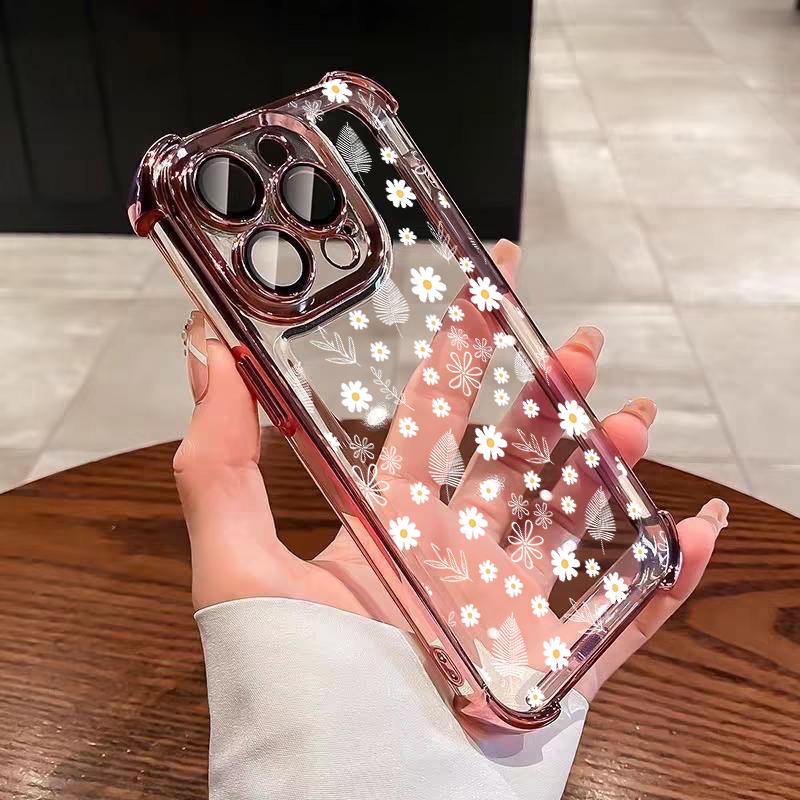Cute Smile Daisy Flower Print Clear Case for Samsung Galaxy S25 FE S26 Edge S24 S22 S23 S21 Plus Note 20 Ultra Plating TPU Cover