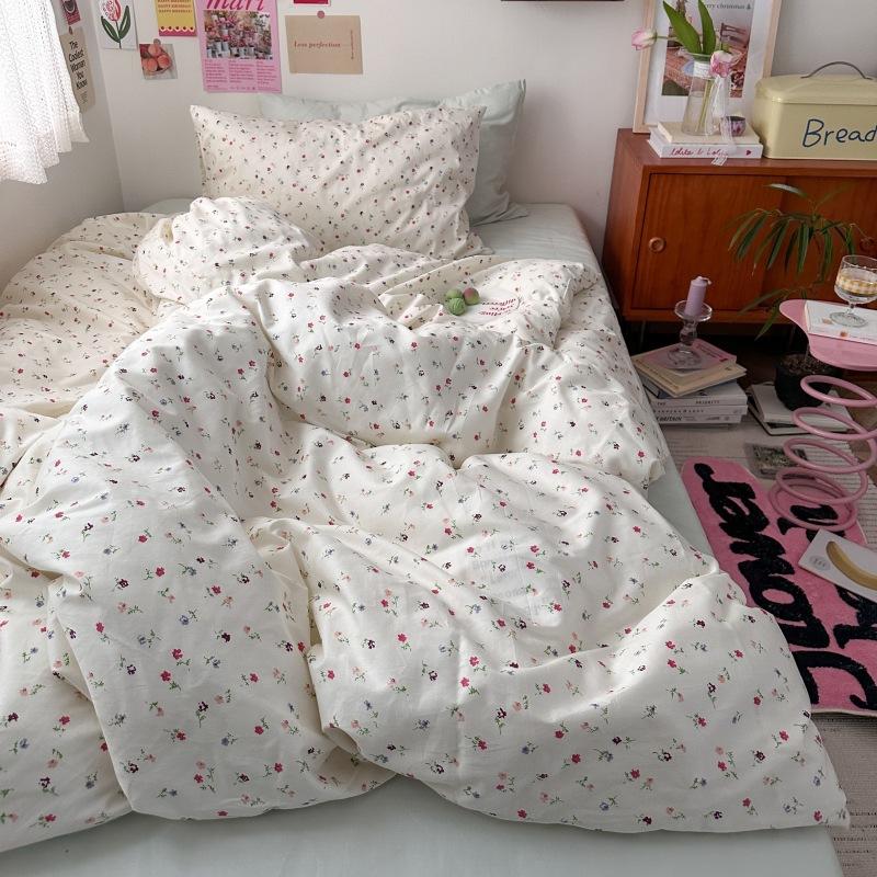 French Style Retro Printed Bedding Rural Style Duvet Cover Solid Color Dust-proof and Easy To Clean Mattress Protective Covers Envelope Pillowcase