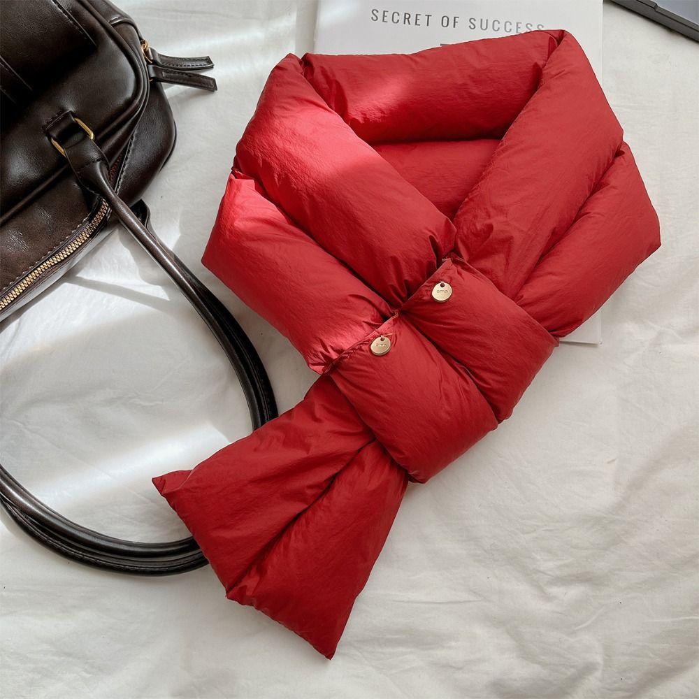 Solid Color Cross Feather Shawl Keep Warm Thermal Neckerchief Windproof Cotton Padded Scarf Woman