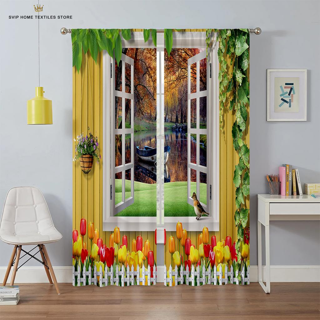 3D Printed Curtains With Sky Pattern Prints For Bedroom, Living Room, Balcony And Kitchen Decorations Can Be Customized 2PCS