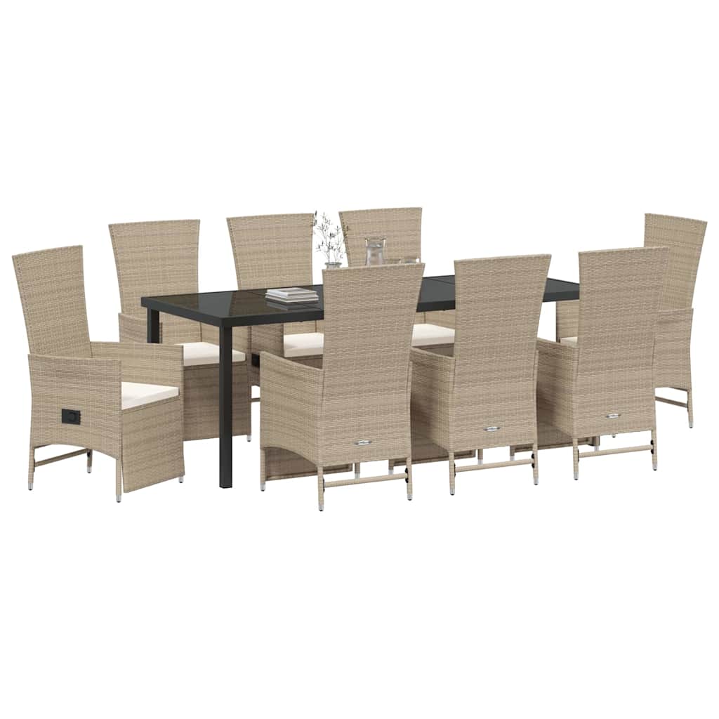 Garden Dining Set with Cushions 9 pcs Beige Poly Rattan