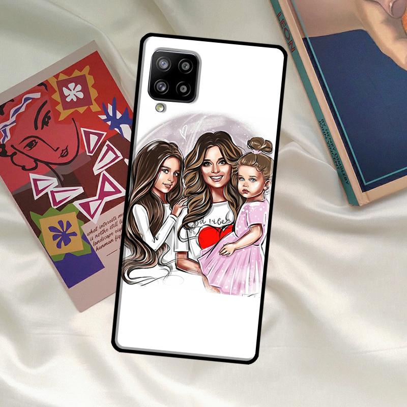 Black Brown Hair Baby Mom Girl Son Case For Samsung Galaxy A52 A32 A12 A33 A06 A16 A26 A36 A56 A15 A53 A13 A34 A54 A14 A35 A55