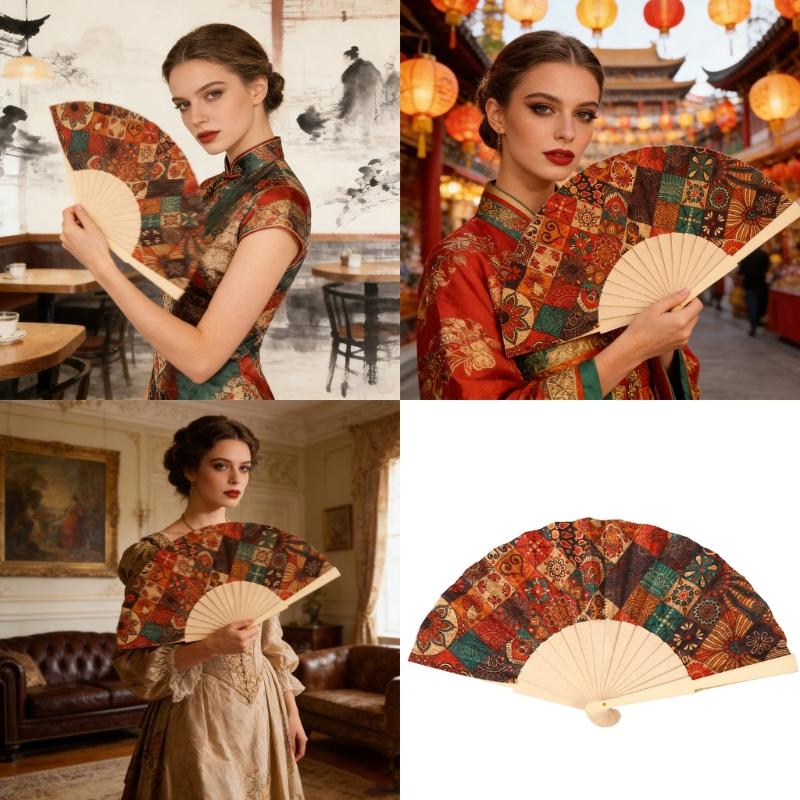 Printed Folding Hand Fans,Folding Fans Handheld Decorative Accessories for Wedding,Outdoor Party Favors,Bridal Decors