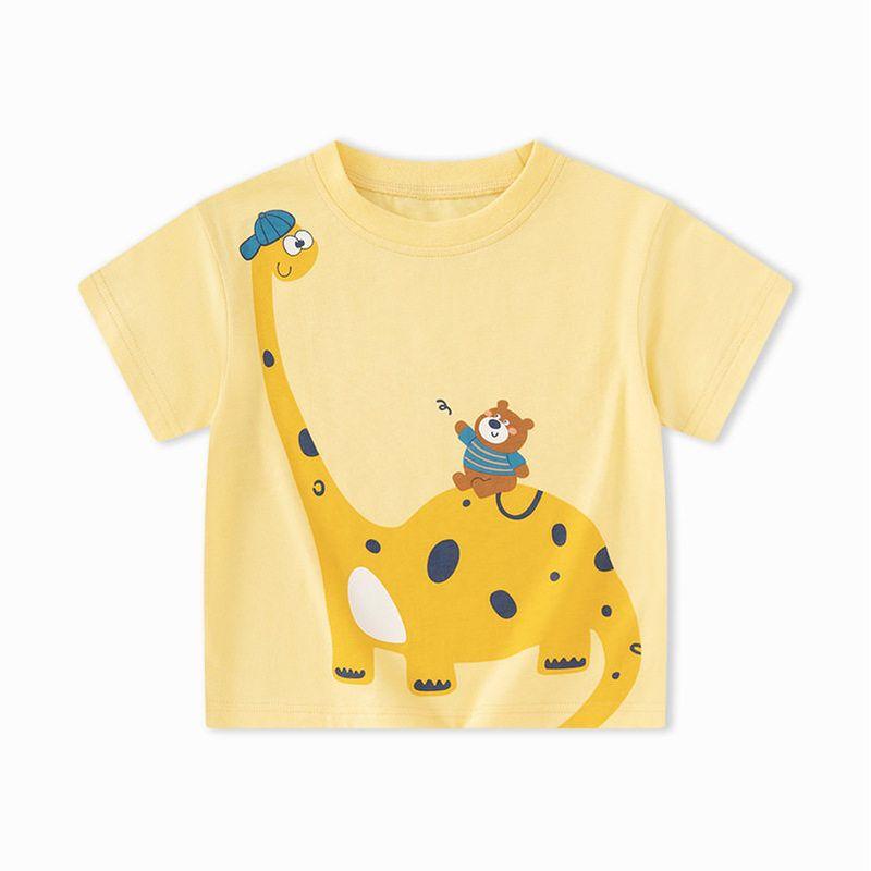 Детская одежда Лето Детская футболка с круглым вырезом и коротким рукавом Топ Мальчишеская хлопковая одежда с мишкой Мальчишеская футболка с динозавром с коротким рукавом Dt8382 Bright Yellow 120