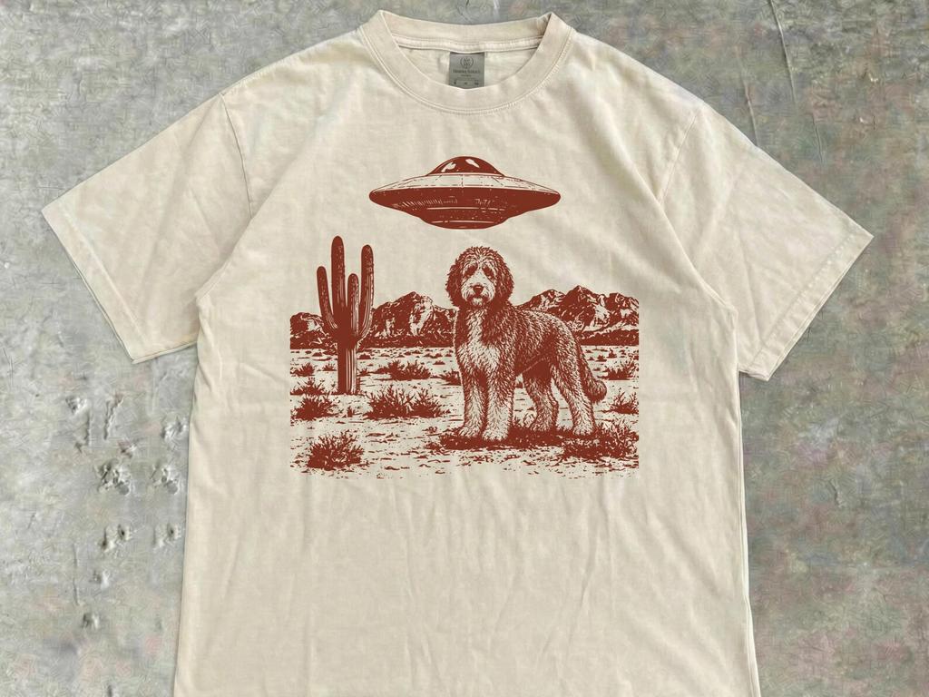 Vintage UFO Bernedoodle Graphic Shirt, Comfort Colors, Bernedoodle Mom Gift, Wild West Doodle Tee, Retro Nature T-Shirt for Him or Her