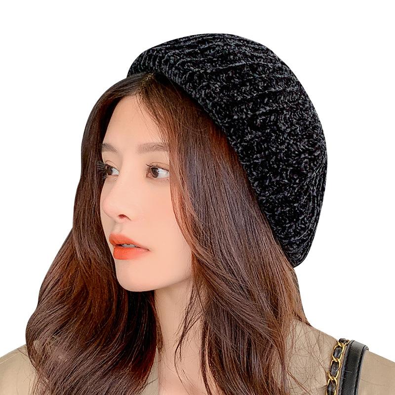 Autumn and Winter Women's Solid Color Corduroy Beret Fashionable Outdoor Warm Pumpkin Hat Artistic Painter Hat