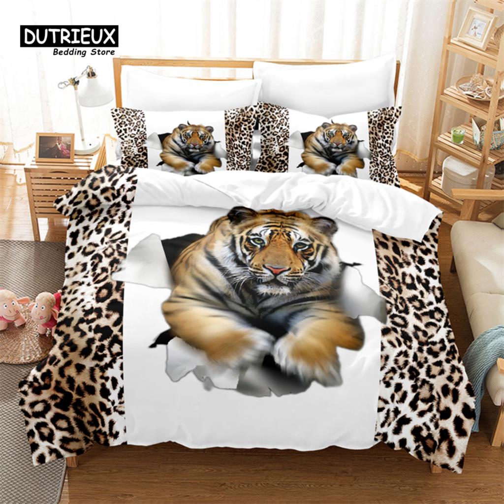Ferocious Animals Bedding Set, 3Pcs Duvet Cover Set, Soft Comfortable Breathable Duvet Cover, For Bedroom Guest Room Decor