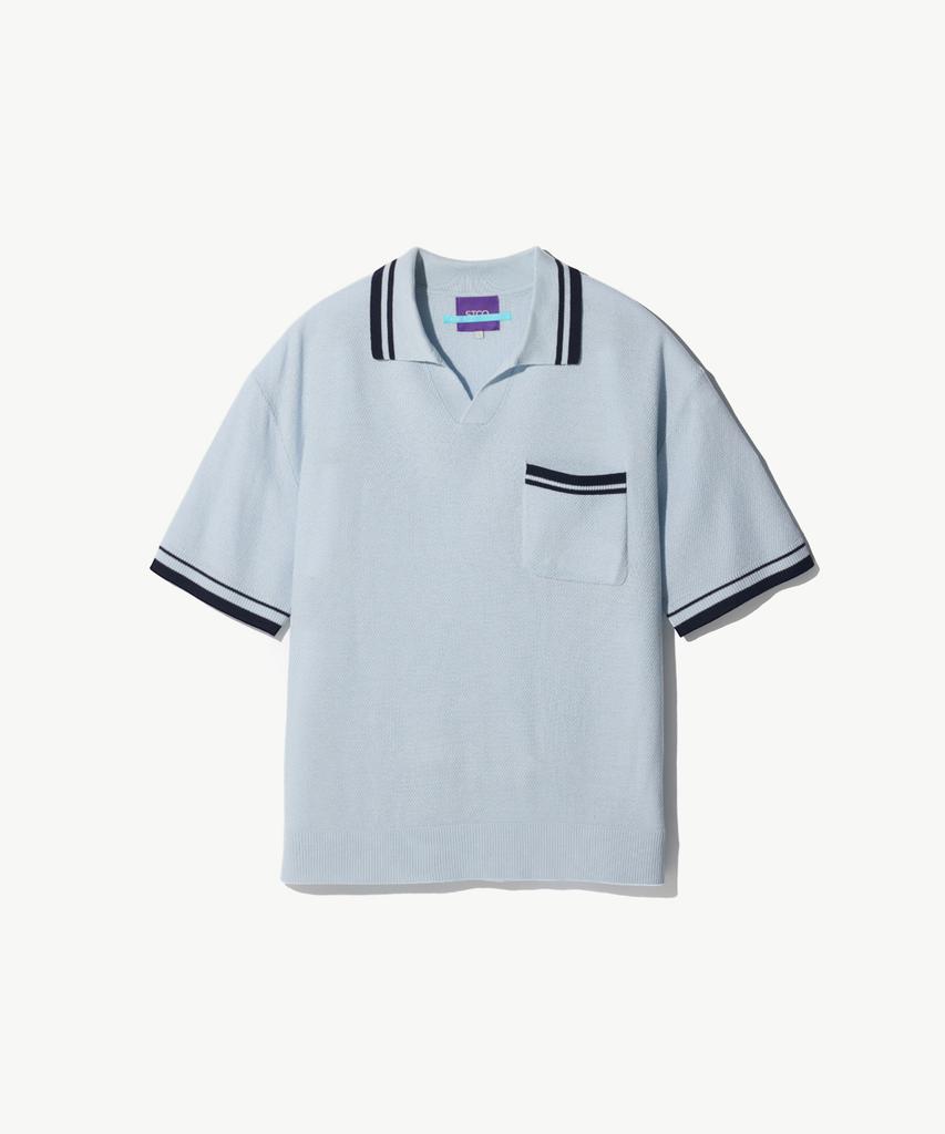 STCO Diems Contrast Tip Open Collar Knit Blue (Oversized)_Lktwb62Osl