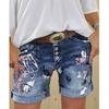 Pantaloncini di Jeans Elasticizzati da Donna a Vita Alta Taglie Forti con Stampa a Bottoni
