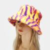 Autumn Winter Panama Hat Women Faux Fur Fisherman Hat Zebra Print Plush Velvet Warm Panama Hat Fisherman Hat Female