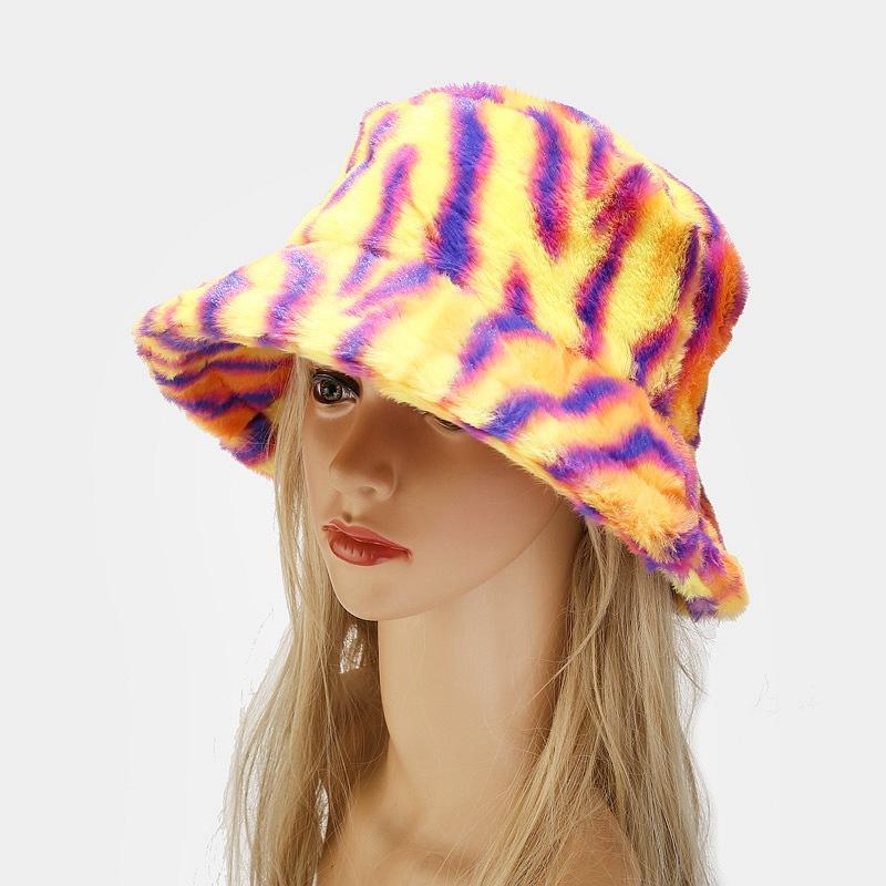 Autumn Winter Panama Hat Women Faux Fur Fisherman Hat Zebra Print Plush Velvet Warm Panama Hat Fisherman Hat Female