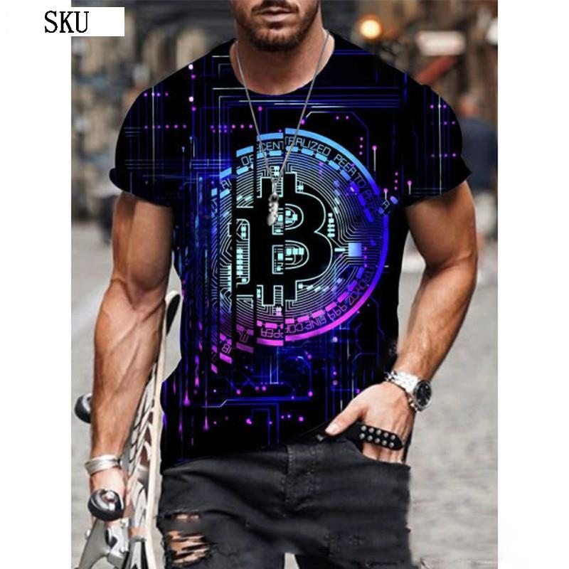 Fashion Bitcoin Graphic 3D Pringting Men's T Shirt Summer Streetwear Round Neck Short Sleeve Casual Loose Tops Tee Men Clothing