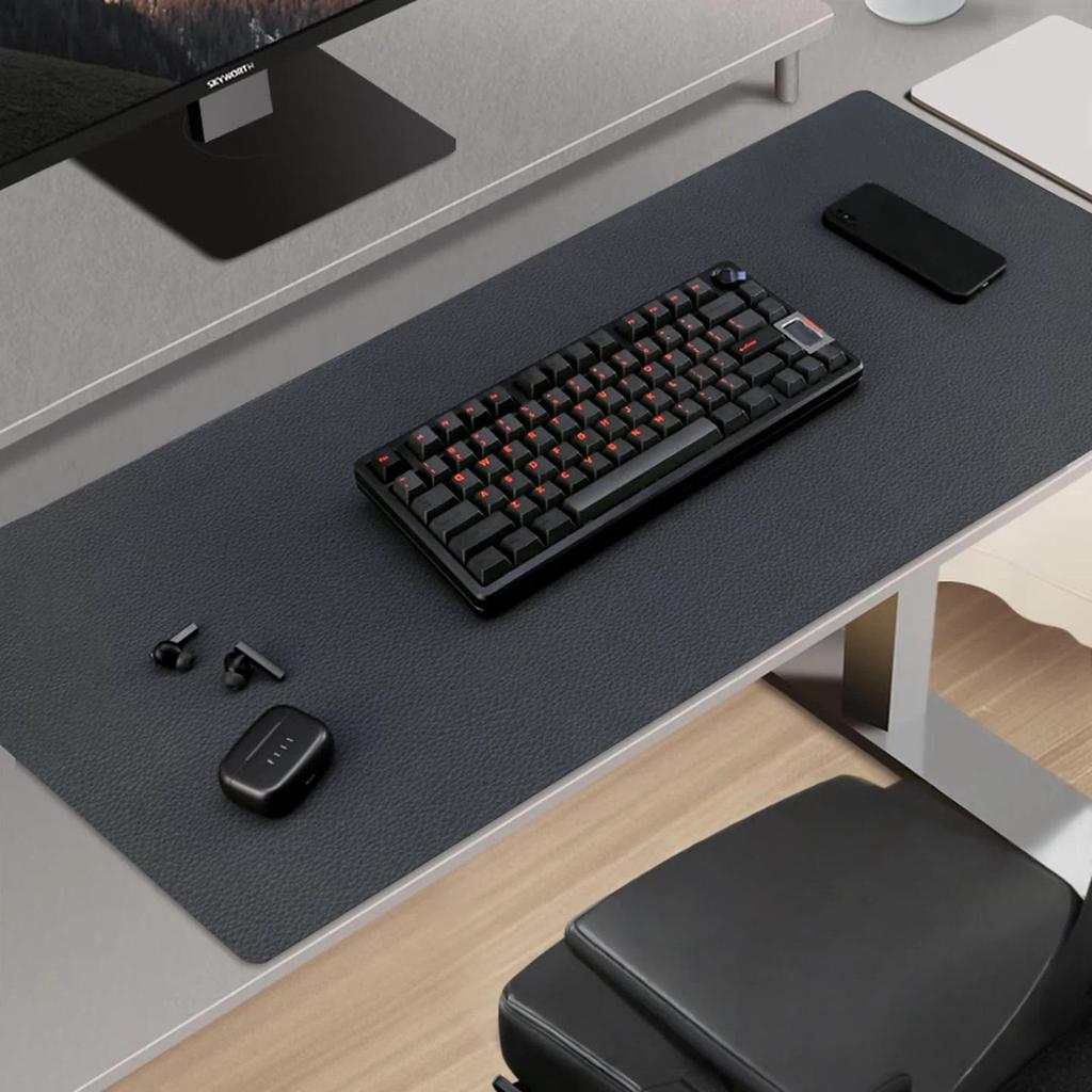 Gaming Mouse Pad, Extra Large Leather Desk Mat, Thickened Keyboard Pad, Leather Texture, Dark Gray