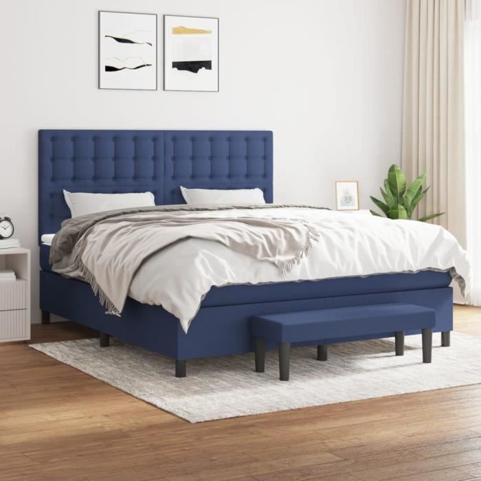 3136939 vidaXL Lit à sommier tapissier avec matelas Bleu 180x200 cm Tissu