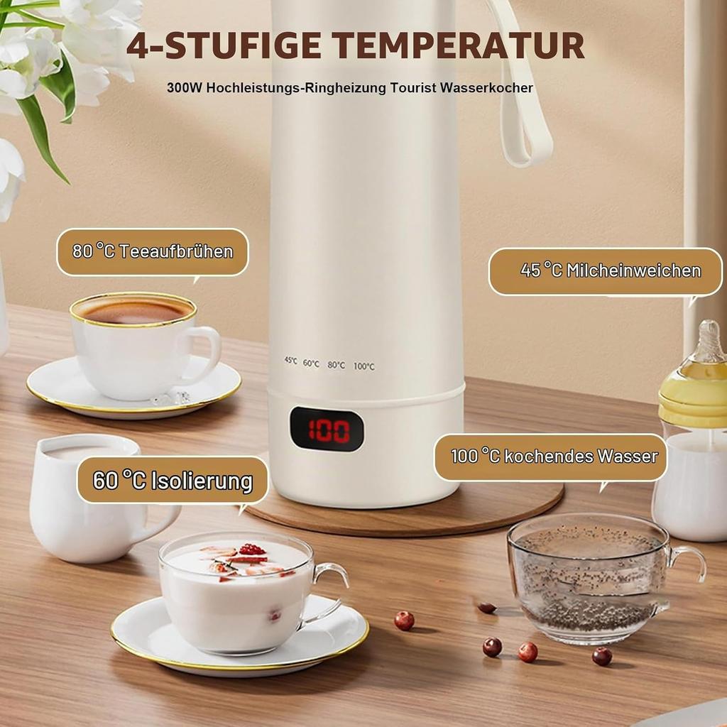400 ml Travel Kettle, Electric Kettle with Temperature Control, Portable Travel Kettle, 300 W Pressure Cooker, with Brushes and Pockets, for Tea