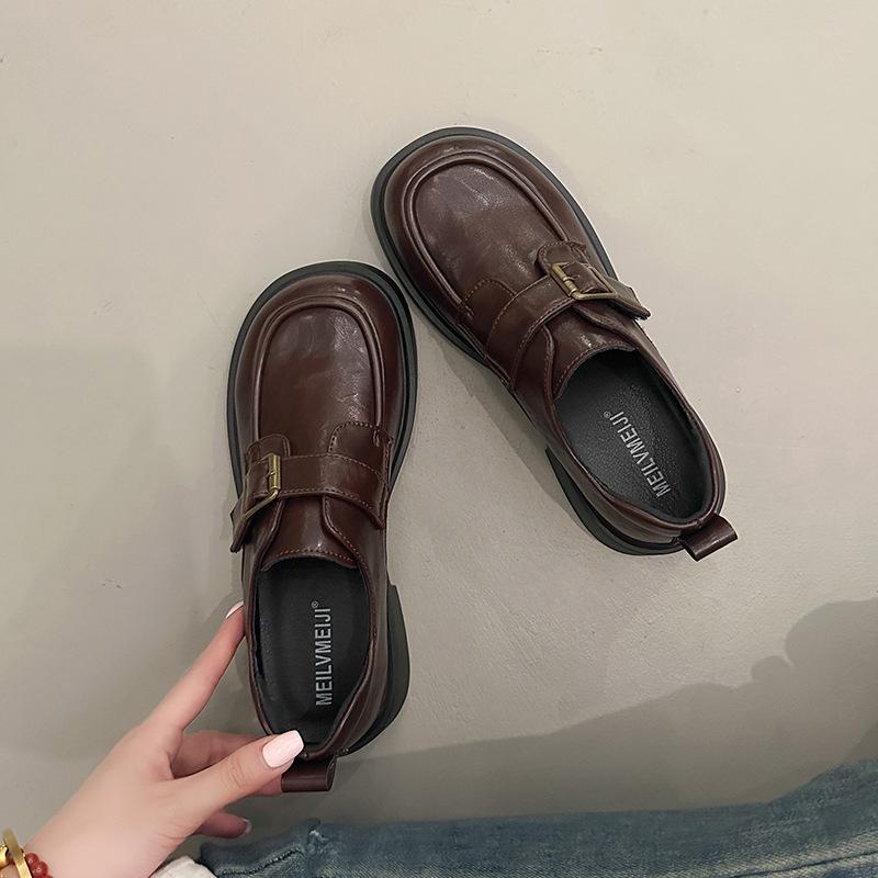 

Genuine leather platform loafers 2025 new platform thick-soled thick-heeled single shoes women s shoes versatile British style heightening small lea 40 коричневий