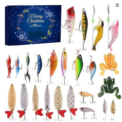 Calendrier de l'Avent Pêche Compte à Rebours Noël,Calendrier de l'Avent Pêche Noël,24 Jours Kit de Pêche Calendrier de l'Avent Pêche Cadeaux