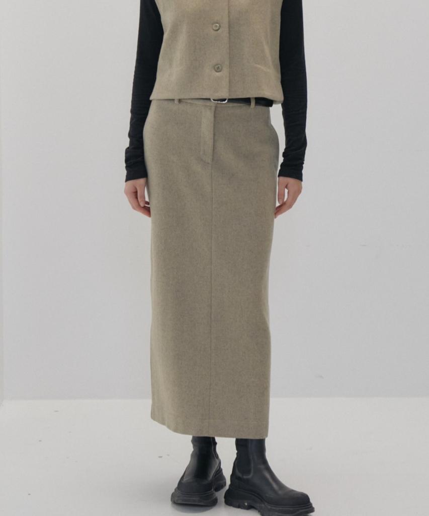 Okuka Classic Wool Skirt_Oat Beige