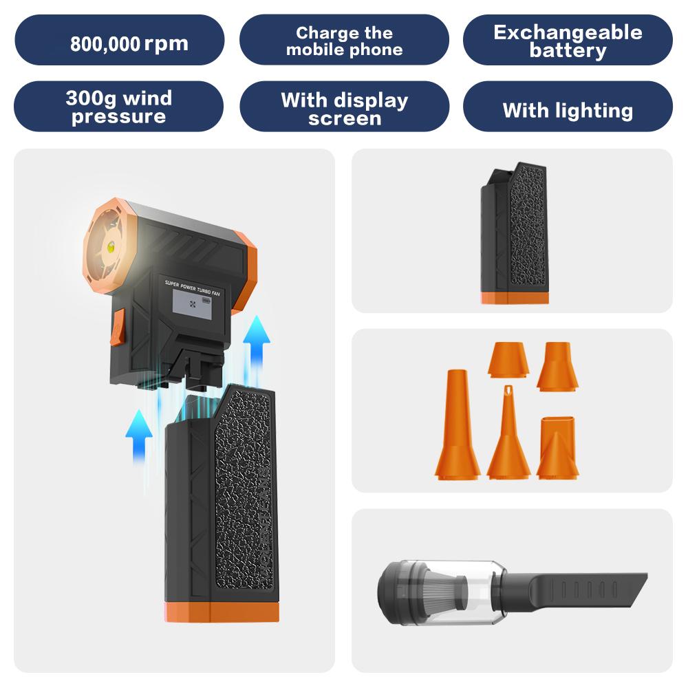 Detachable Battery Violent Fan 800000RPM Powerful Air Blower Brushless Mini Turbo Jet Fan Replaceable Battery Electric Dryer