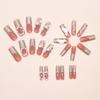 24pcs Long Water Pipe False Nails Sparkling Rhinestone White Flowers Nail Tips Green Daisies Full Cover Fake Nails DIY