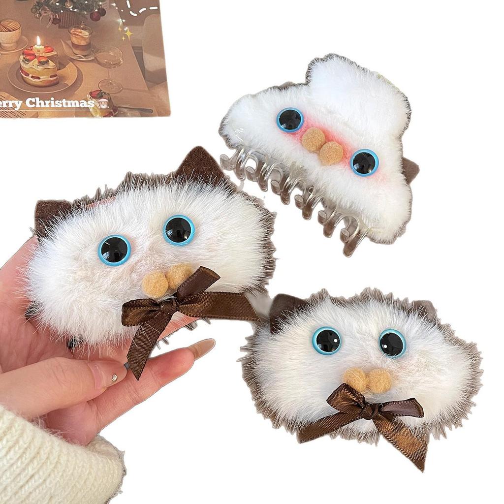 Siamese Cat Plush Bow Hair Clip - Cute Versatile Autumn/Winter Retro Accessory