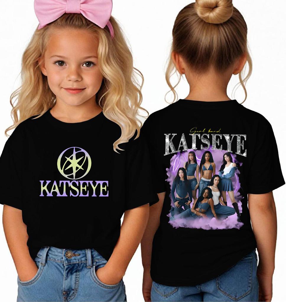Kpop KATSEYE Kinder T-Shirt Jungen Mädchen Polyester T-Shirt Sommer Kurzarm Tops Katseye Fans Geschenk T-Shirt Harajuku Kinderkleidung