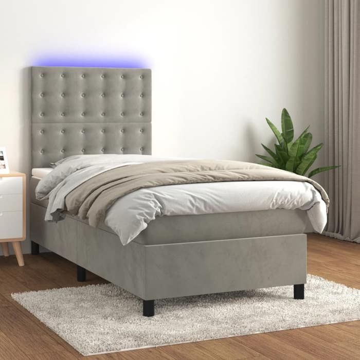 Maison Exclusive - Sommier à lattes de lit et matelas et LED Gris clair 90x190 cm