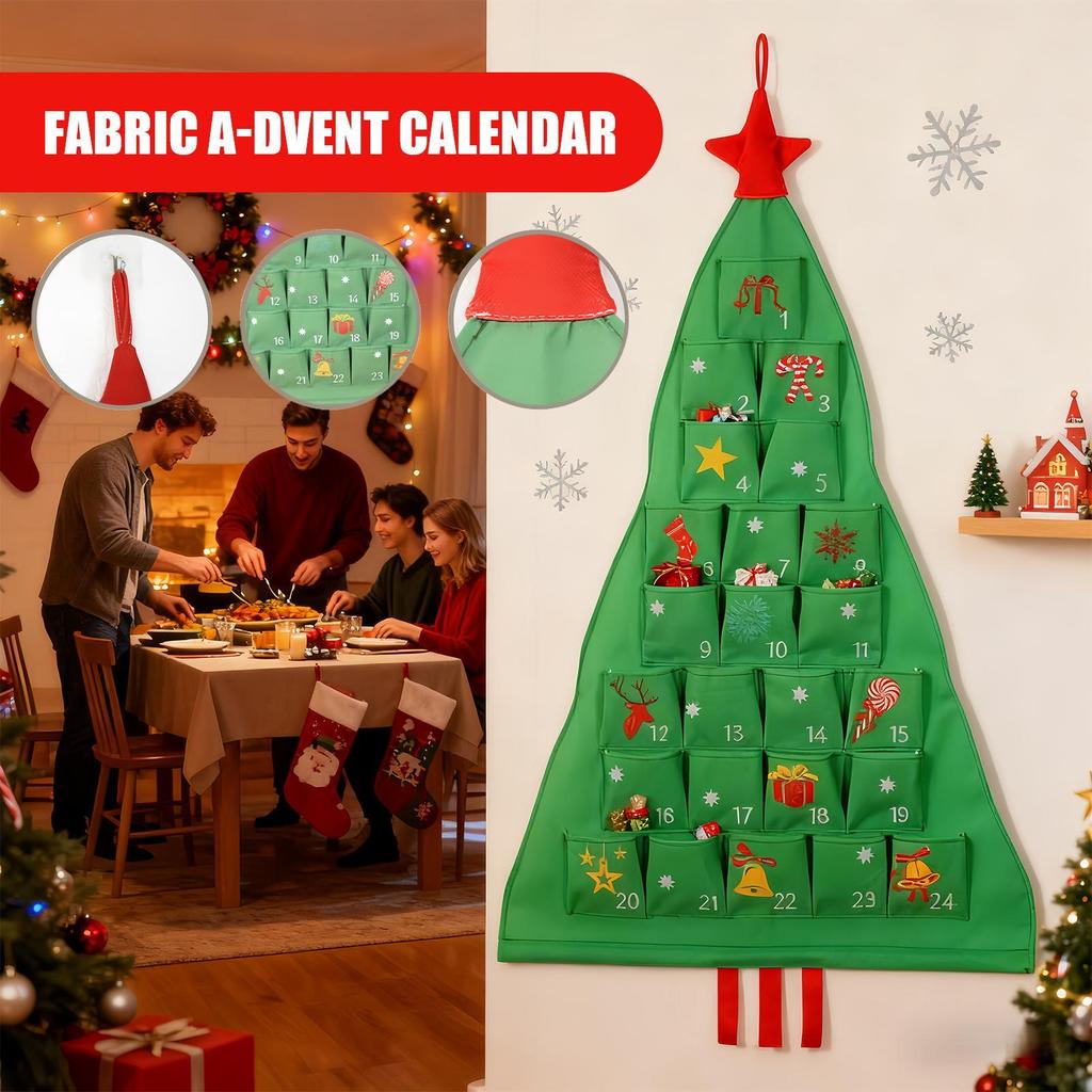 Reusable Fabric Advent 24 Days Christmas Tree Shape Storage Bag Cloth Advent Countdown Calendar For Home Decorators Collectors