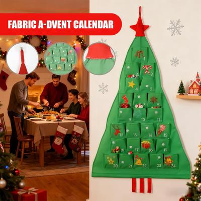 Sac Calendrier de l'Avent Sapin de Noël, Compte à Rebours Tissu 24 Jours avec Poches pour Mur Porte, Décor de Fête Cheminée Maison