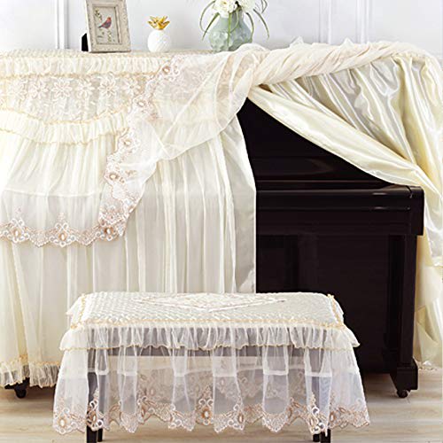 Umora Piano Cover, Dustproof Chair Cover, Protective Cover, European Style, Embroidered with Lace, Stylish, Cute, Durable Set (Piano Cover + Single Ch