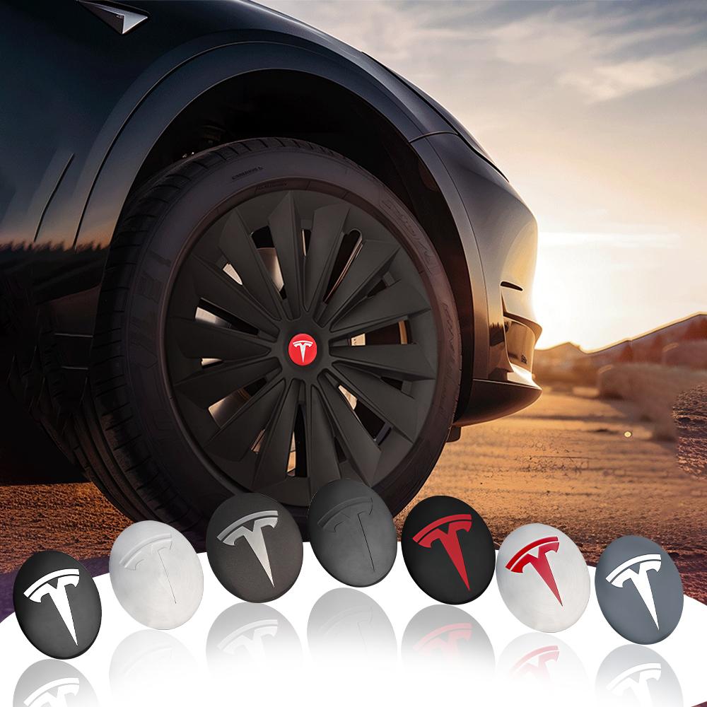 ZQEZ5 4pcs/set 3D Car Wheel Center Hub Caps Sticker Auto Emblem Wheel Center Cap for Tesla Model 3 Coil Mod WYE K80 Model S Model X