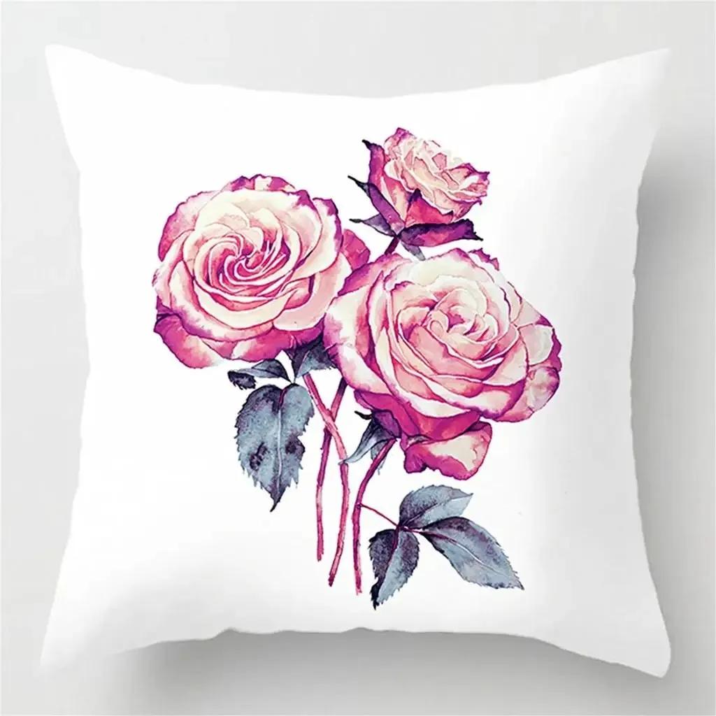 Home Decor Floral Rose Watercolor Pillow Covers for Home Pattern Cushion Cover Suitable for Sofa Bedroom Car Pillow Cover