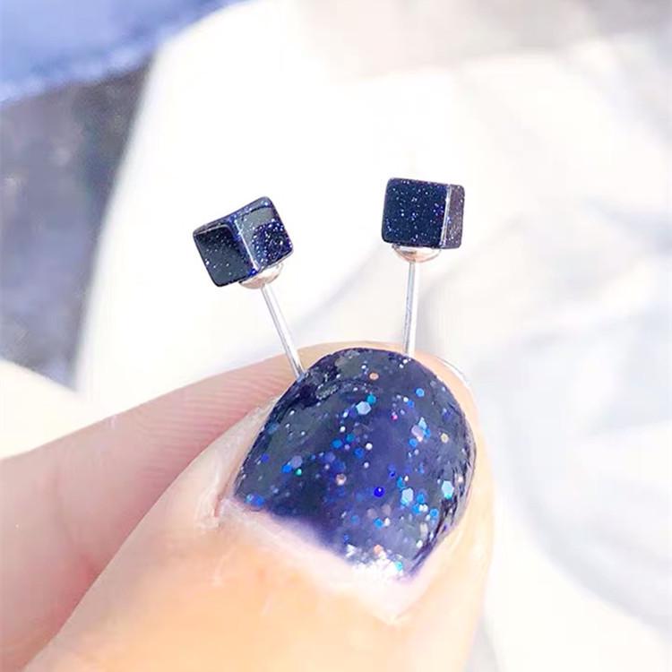 Звездные синие серьги-кубики из стерлингового серебра S925 для женщин - Простые украшения в корейском стиле