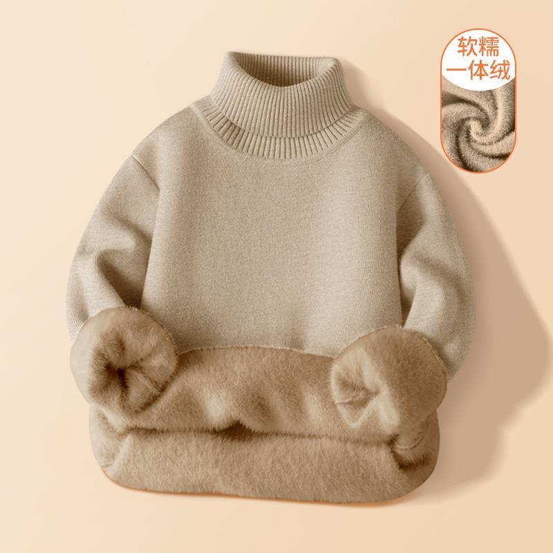 Boys Thick Fleece Lined Kids High Neck Knit Pullover Sweater
