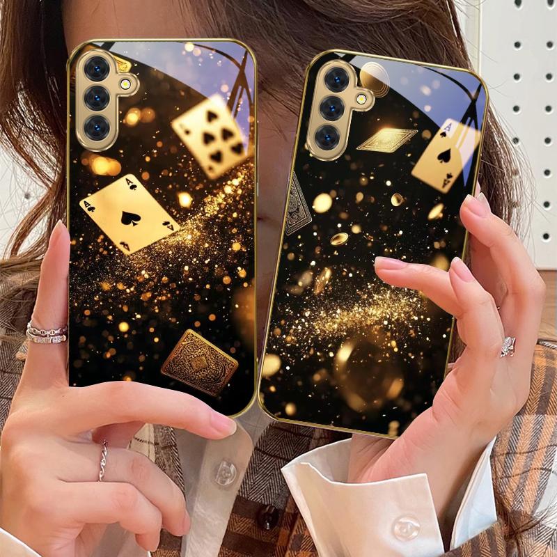 Mysterious Golden Poker For Samsung Galaxy S20 FE S21 S22 S23 Plus S24 Ultra 25Ultra S21+ S9+ S22Plus Golden Glass Phone Case
