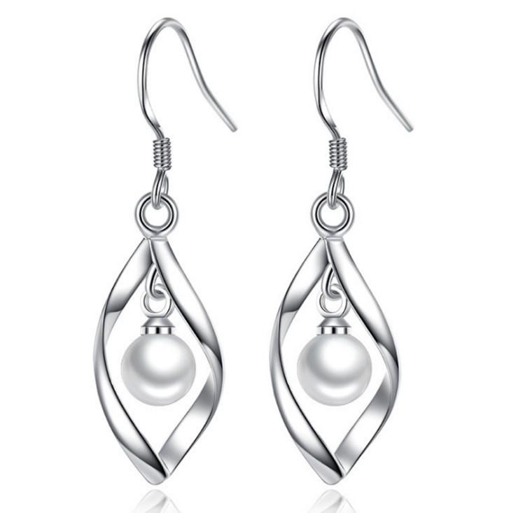 Korean Style Tassel Twisted Pearl Earrings - Water Drop Pearl Studs серебряный
