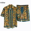 New Royal Luxury Men's Shirt Set Vintage Print Pattern 2 Piece Suit Short Oufits Summer Short Sleeve Printed Shirts Men Clothing