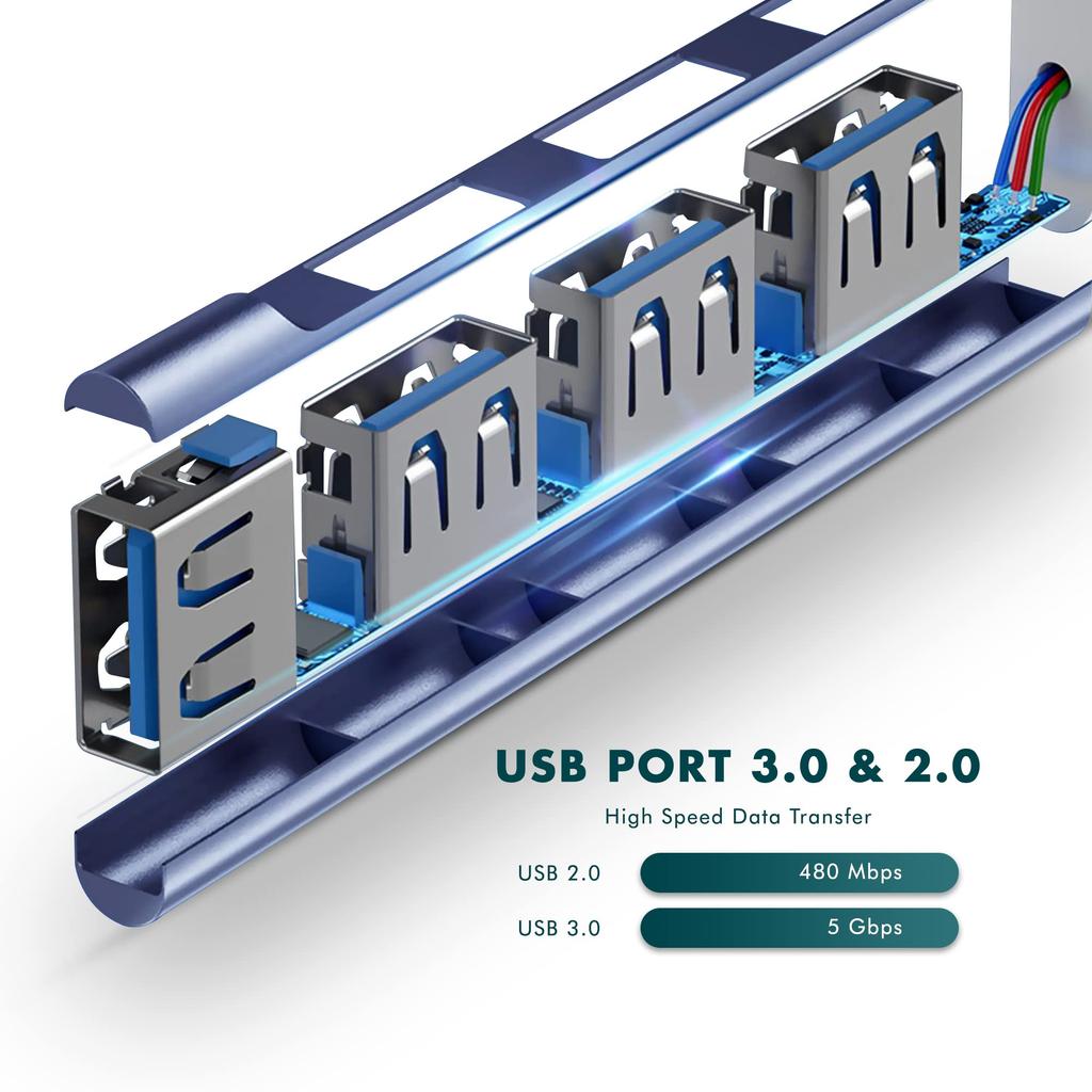 Wayona USB 4 Ports USB and 3 USB Data Compatible with and Smartphones with Gray Type-C Hub, (1 3.0 2.0 Ports), Transfer, Laptops, PCs, MacBooks,