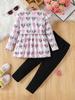 Girls 2 Piece Outfit 4-7Y Pink Leopard Heart Print Top and Black Leggings Sweet Cool Style Kids Clothing Set Fit Kids Daily Wear
